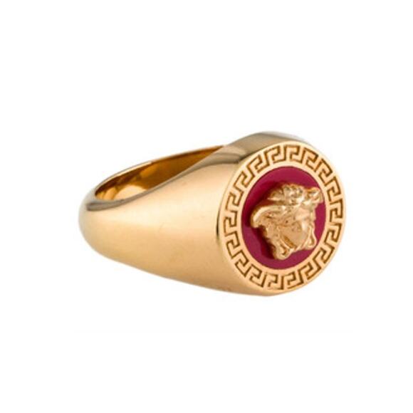 NIB Versace Ring Size IT 13/ US 6 Icon Medusa Head Greca Engraved Gold Tone - Picture 1 of 14